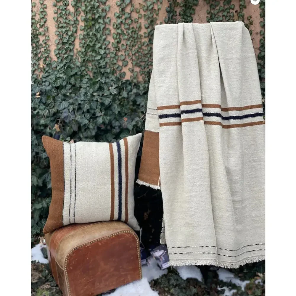 Libeco The Highland Stripe Coverlet & count of 3 Foundry Beeswax Stripe sham